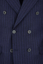 Orta Lacivert Regular Fit Yünlü Çizgili Kruvaze Takım Elbise
