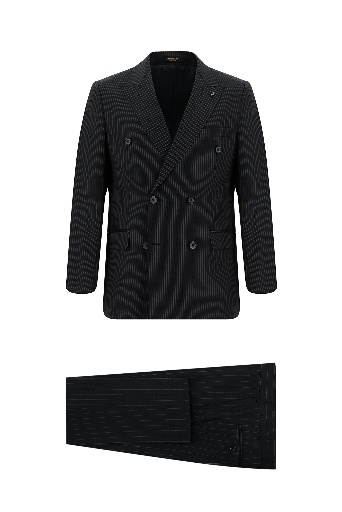 Siyah Slim Fit Dar Kesim Keten Çizgili Kruvaze Takım Elbise