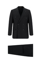 Siyah Slim Fit Dar Kesim Keten Çizgili Kruvaze Takım Elbise