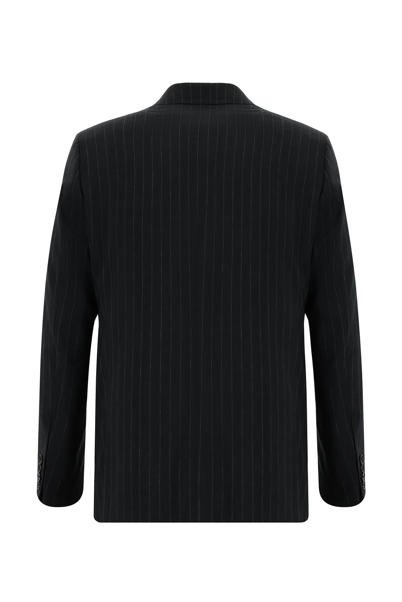 Siyah Slim Fit Dar Kesim Keten Çizgili Kruvaze Takım Elbise