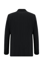 Siyah Slim Fit Dar Kesim Keten Çizgili Kruvaze Takım Elbise