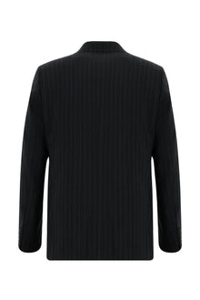 Siyah 7 Drop Slim Fit Dar Kesim Keten Çizgili Kruvaze Tak?m Elbise-Abdullah Ki??l?