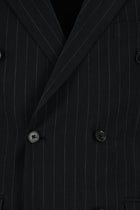 Siyah Slim Fit Dar Kesim Keten Çizgili Kruvaze Takım Elbise