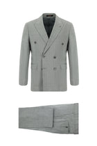 Orta Gri Slim Fit Dar Kesim Keten Çizgili Kruvaze Takım Elbise