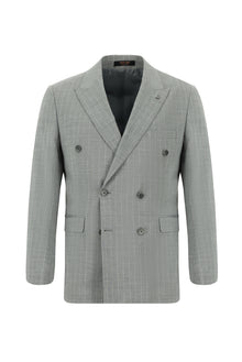 Orta Gri 7 Drop Slim Fit Dar Kesim Keten Çizgili Kruvaze Tak?m Elbise-Abdullah Ki??l?