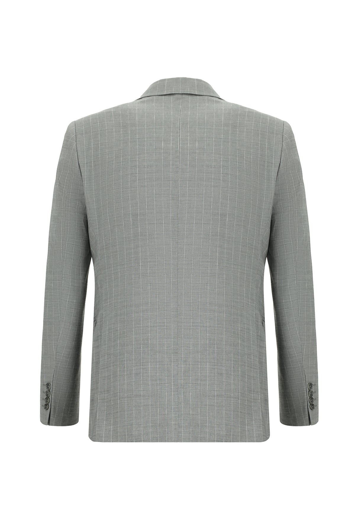 Orta Gri 7 Drop Slim Fit Dar Kesim Keten Çizgili Kruvaze Takım Elbise