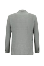 Orta Gri Slim Fit Dar Kesim Keten Çizgili Kruvaze Takım Elbise