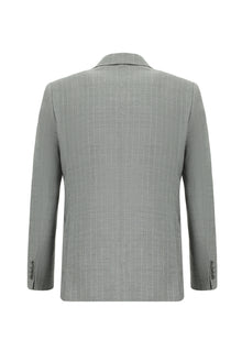 Orta Gri Slim Fit Dar Kesim Keten Çizgili Kruvaze Takım Elbise