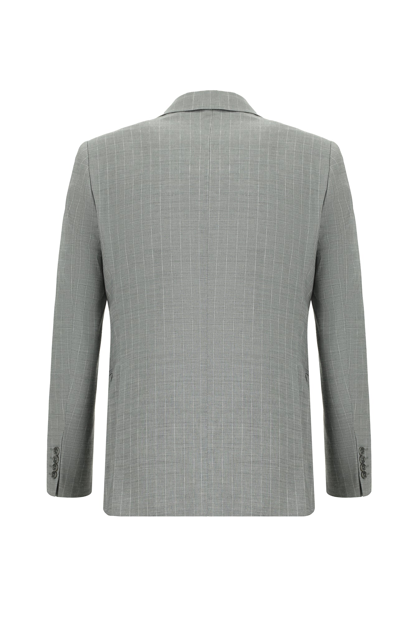 Orta Gri Regular Fit Keten Çizgili Kruvaze Takım Elbise