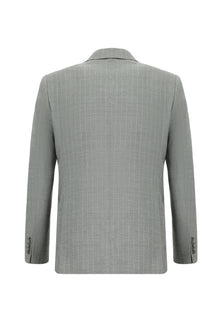 Orta Gri 7 Drop Slim Fit Dar Kesim Keten Çizgili Kruvaze Tak?m Elbise-Abdullah Ki??l?