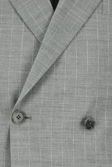 Orta Gri Slim Fit Dar Kesim Keten Çizgili Kruvaze Takım Elbise