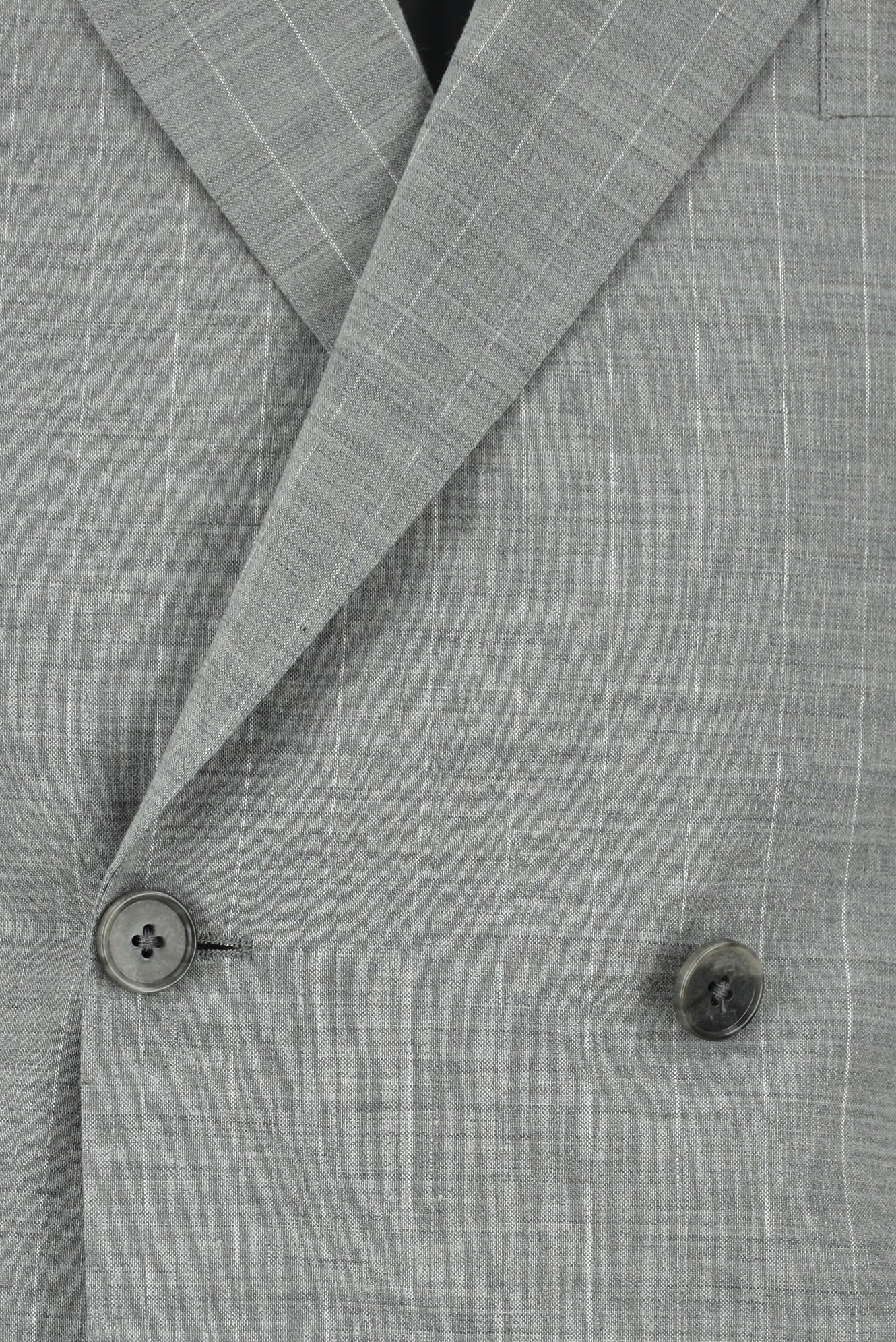 Orta Gri Super Slim Fit Ekstra Dar Kesim Keten Çizgili Kruvaze Takım Elbise