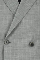 Orta Gri Super Slim Fit Ekstra Dar Kesim Keten Çizgili Kruvaze Takım Elbise