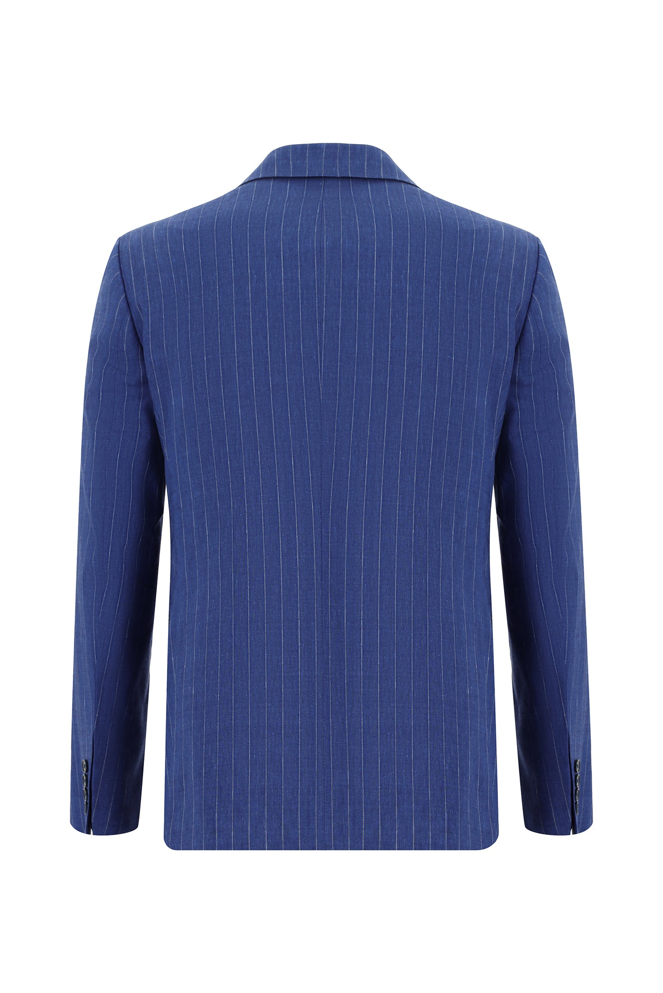 Açık Lacivert Slim Fit Dar Kesim Keten Çizgili Kruvaze Takım Elbise