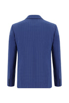 Açık Lacivert Slim Fit Dar Kesim Keten Çizgili Kruvaze Takım Elbise