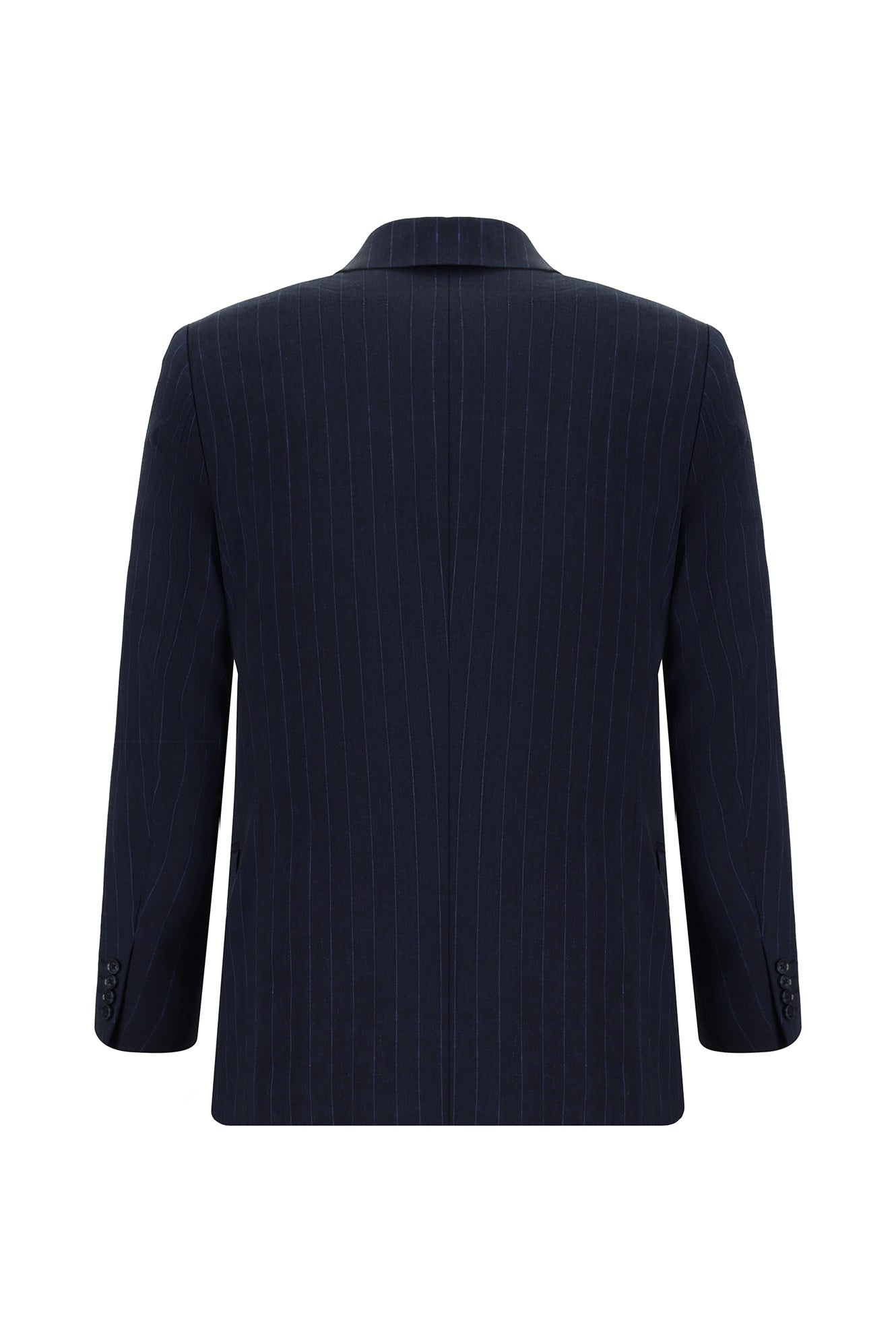 Koyu Lacivert Slim Fit Dar Kesim Keten Çizgili Kruvaze Takım Elbise