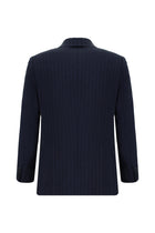 Koyu Lacivert Super Slim Fit Ekstra Dar Kesim Keten Çizgili Kruvaze Takım Elbise