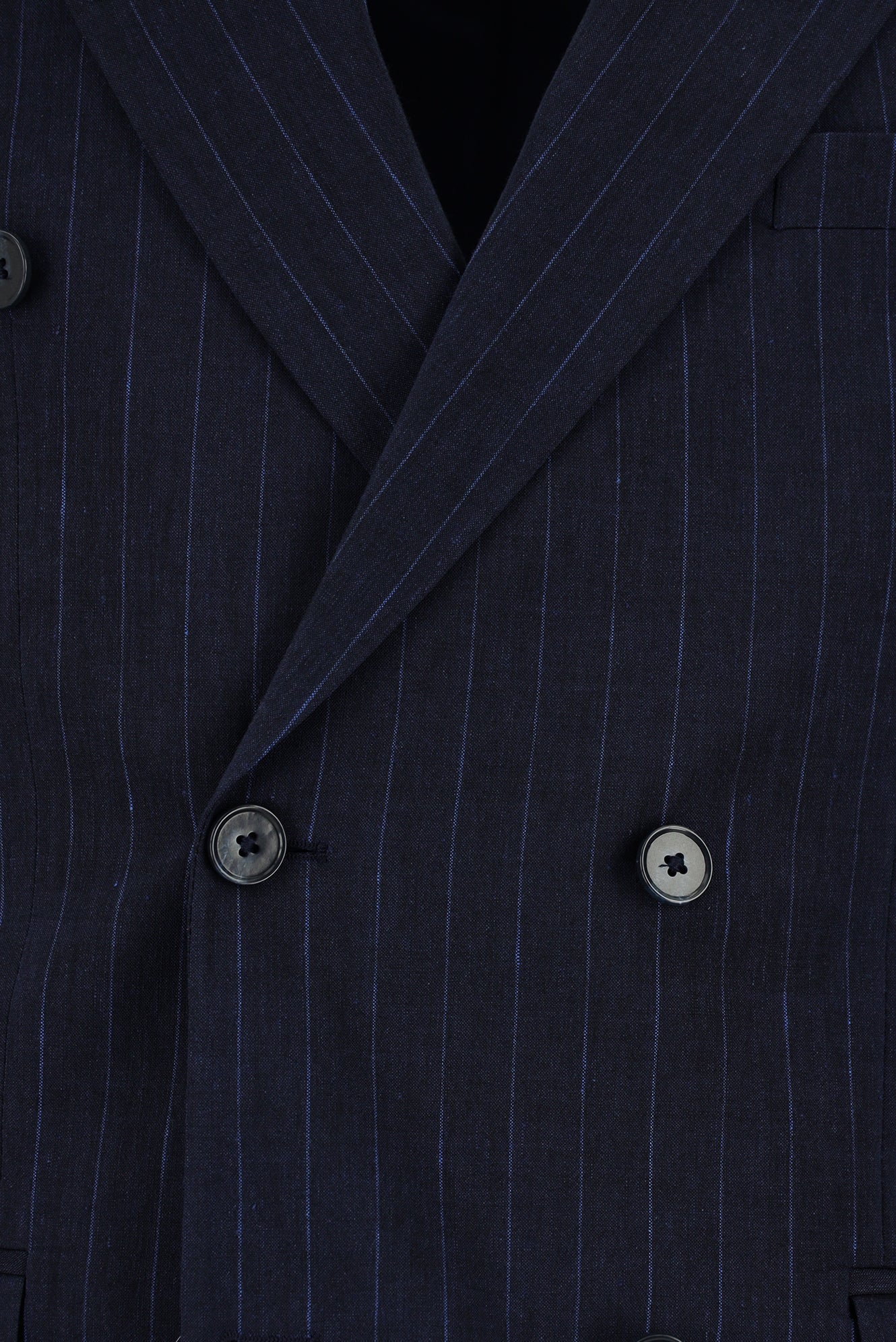 Koyu Lacivert Slim Fit Dar Kesim Keten Çizgili Kruvaze Takım Elbise