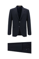 Koyu Lacivert Slim Fit Dar Kesim Yünlü Çizgili Takım Elbise