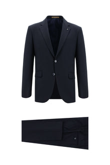 Koyu Lacivert 7 Drop Slim Fit Dar Kesim Yünlü Çizgili Tak?m Elbise-Abdullah Ki??l?