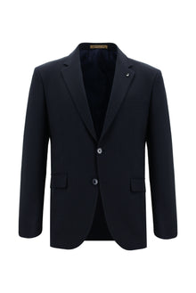 Koyu Lacivert Slim Fit Dar Kesim Yünlü Çizgili Takım Elbise