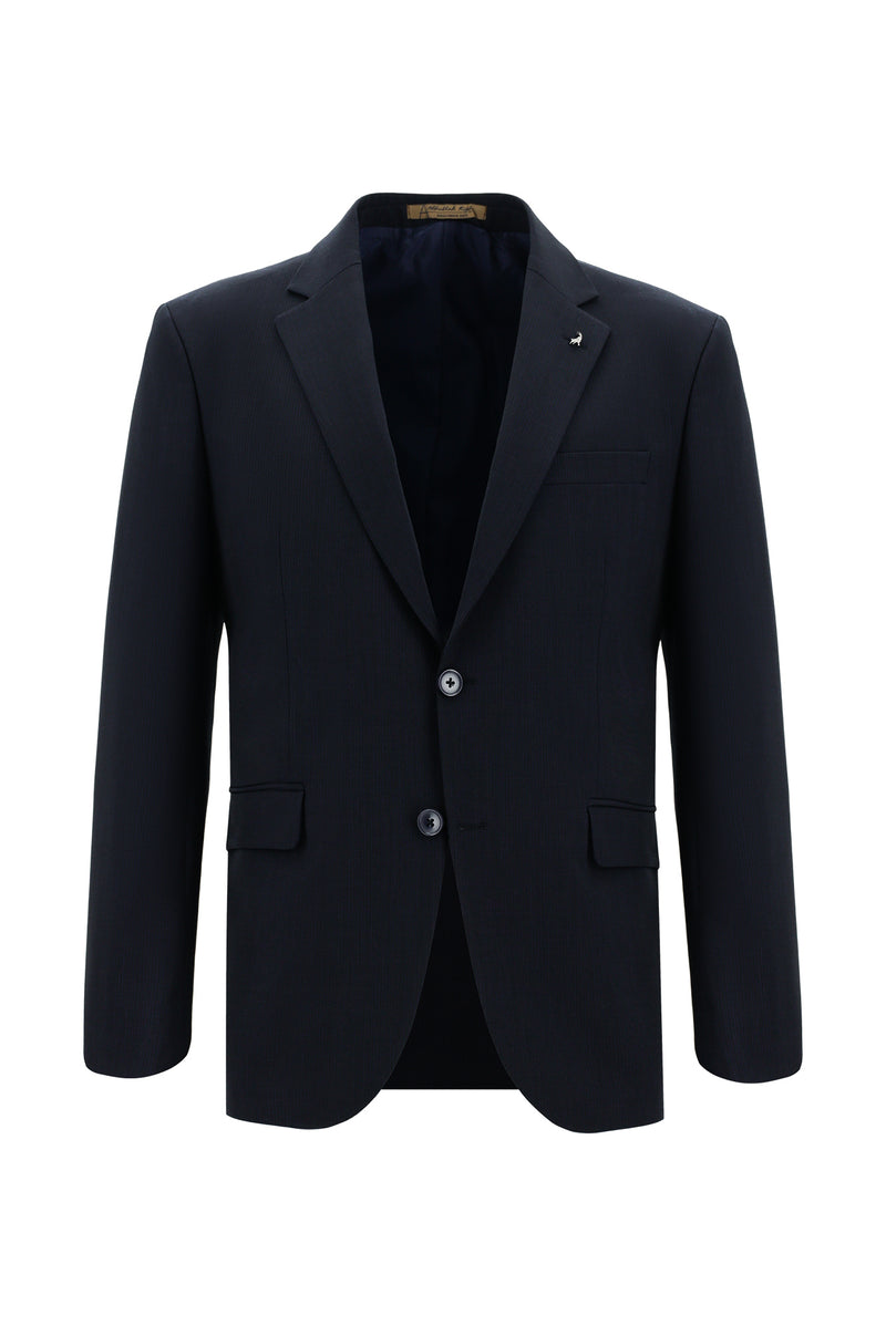 Koyu Lacivert Slim Fit Dar Kesim Yünlü Çizgili Takım Elbise