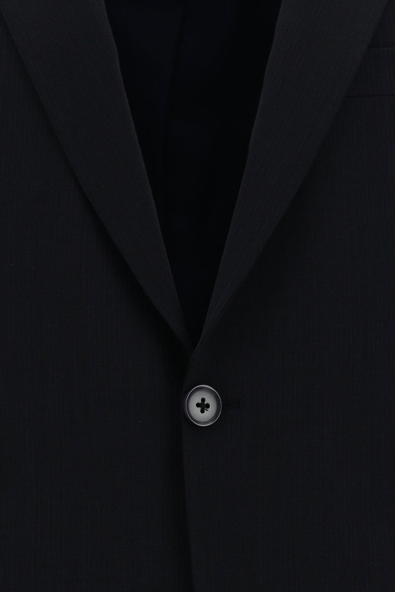 Koyu Lacivert Slim Fit Dar Kesim Yünlü Çizgili Takım Elbise