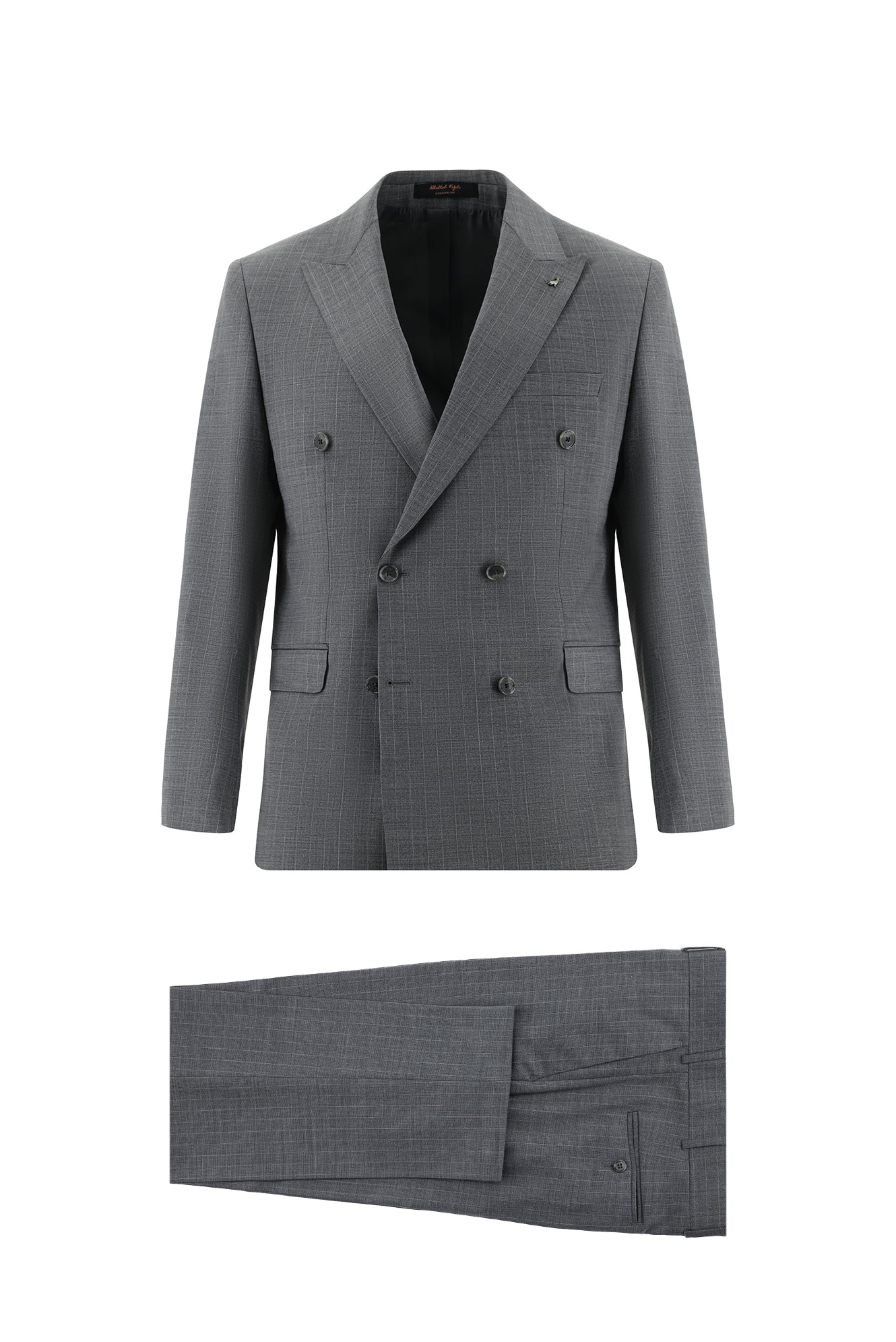 Orta Füme Slim Fit Dar Kesim Yünlü Kruvaze Çizgili Takım Elbise