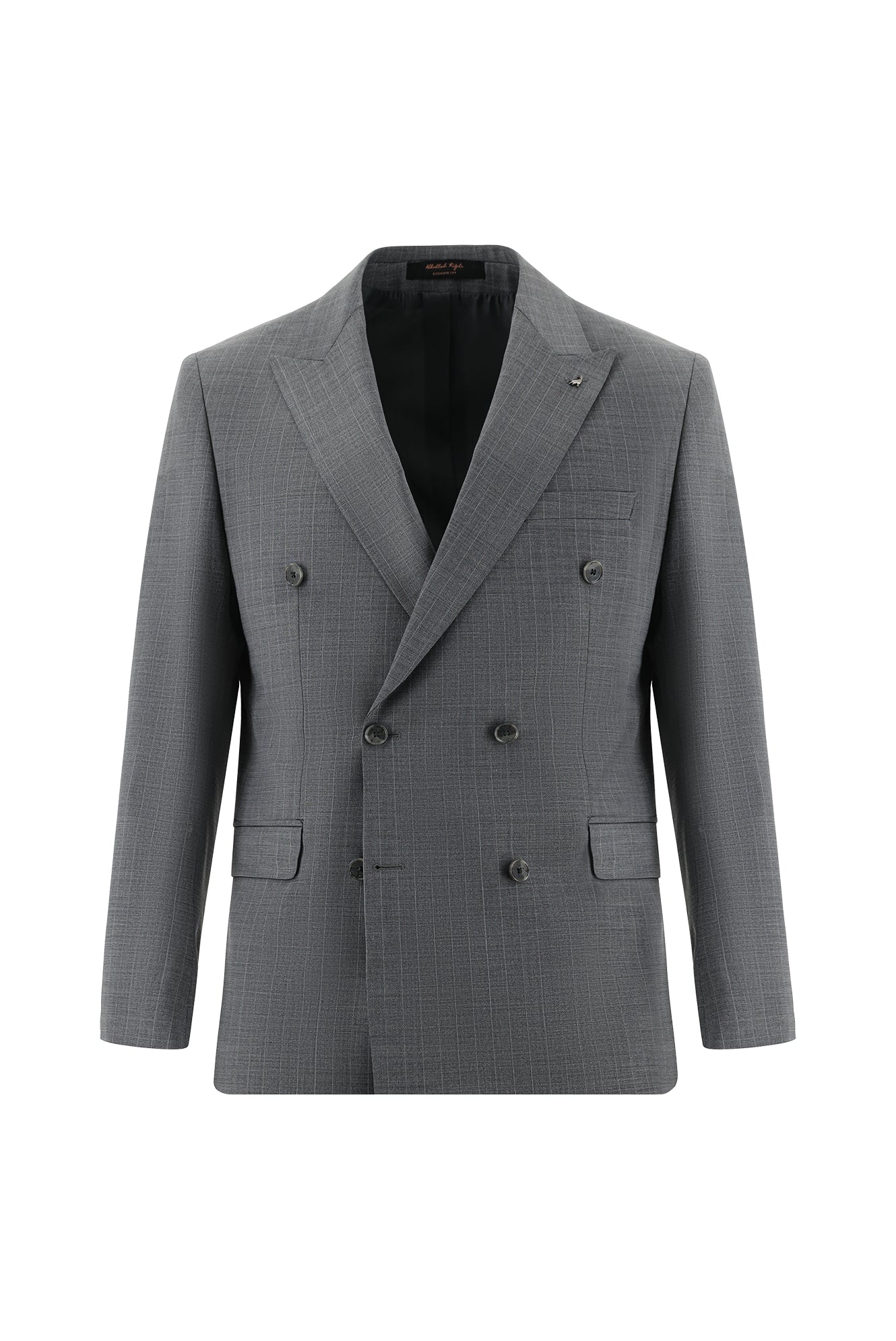 Orta Füme Slim Fit Dar Kesim Yünlü Kruvaze Çizgili Takım Elbise