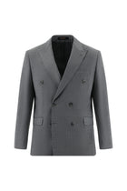 Orta Füme Slim Fit Dar Kesim Yünlü Kruvaze Çizgili Takım Elbise