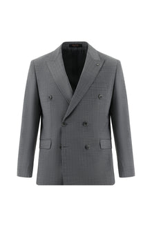 Orta Füme Slim Fit Dar Kesim Yünlü Kruvaze Çizgili Takım Elbise