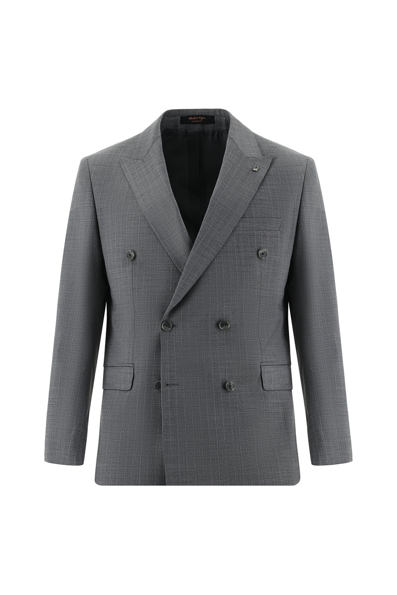 Orta Füme 7 Drop Slim Fit Dar Kesim Yünlü Kruvaze Çizgili Tak?m Elbise-Abdullah Ki??l?