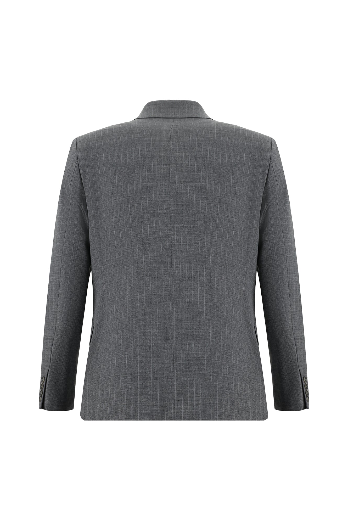 Orta Füme Slim Fit Dar Kesim Yünlü Kruvaze Çizgili Takım Elbise