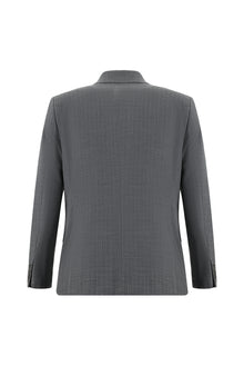 Orta Füme Slim Fit Dar Kesim Yünlü Kruvaze Çizgili Takım Elbise