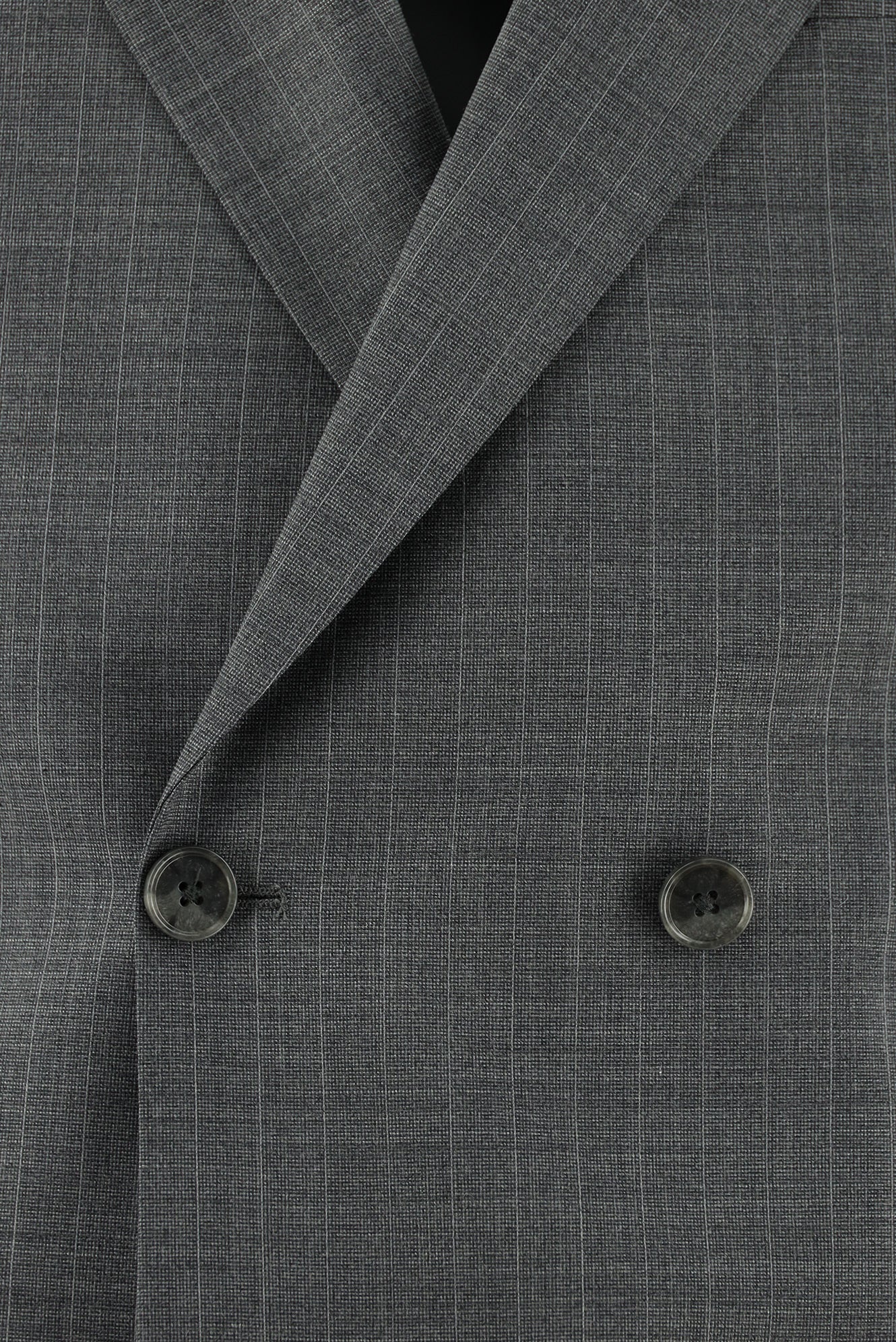 Orta Füme Slim Fit Dar Kesim Yünlü Kruvaze Çizgili Takım Elbise