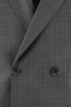 Orta Füme Slim Fit Dar Kesim Yünlü Kruvaze Çizgili Takım Elbise