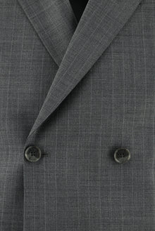 Orta Füme Slim Fit Dar Kesim Yünlü Kruvaze Çizgili Takım Elbise