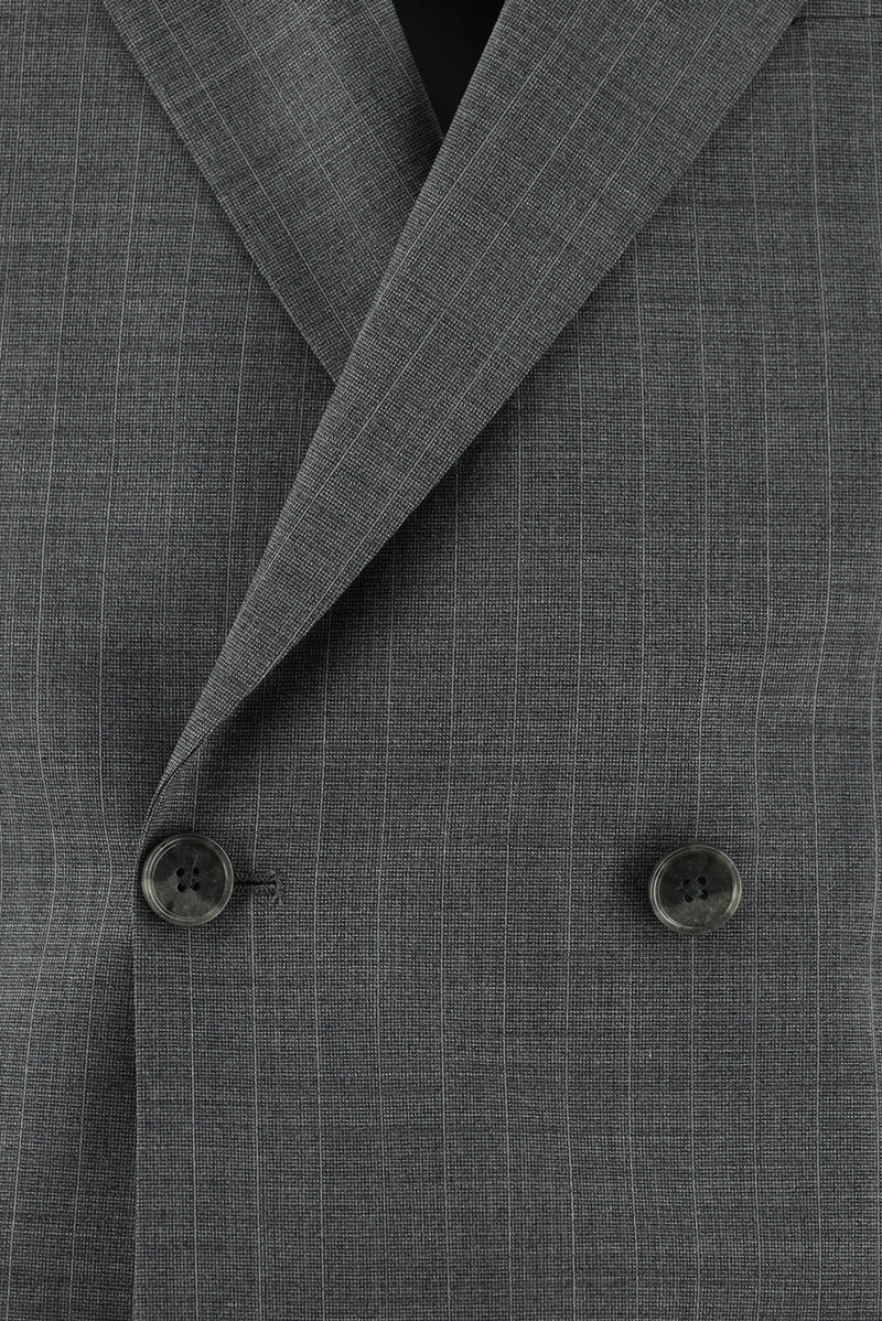 Orta Füme 7 Drop Slim Fit Dar Kesim Yünlü Kruvaze Çizgili Tak?m Elbise-Abdullah Ki??l?