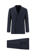 Orta Lacivert Slim Fit Dar Kesim Yünlü Kruvaze Çizgili Takım Elbise