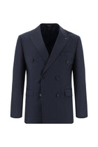 Orta Lacivert Slim Fit Dar Kesim Yünlü Kruvaze Çizgili Takım Elbise