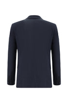 Orta Lacivert Slim Fit Dar Kesim Yünlü Kruvaze Çizgili Takım Elbise