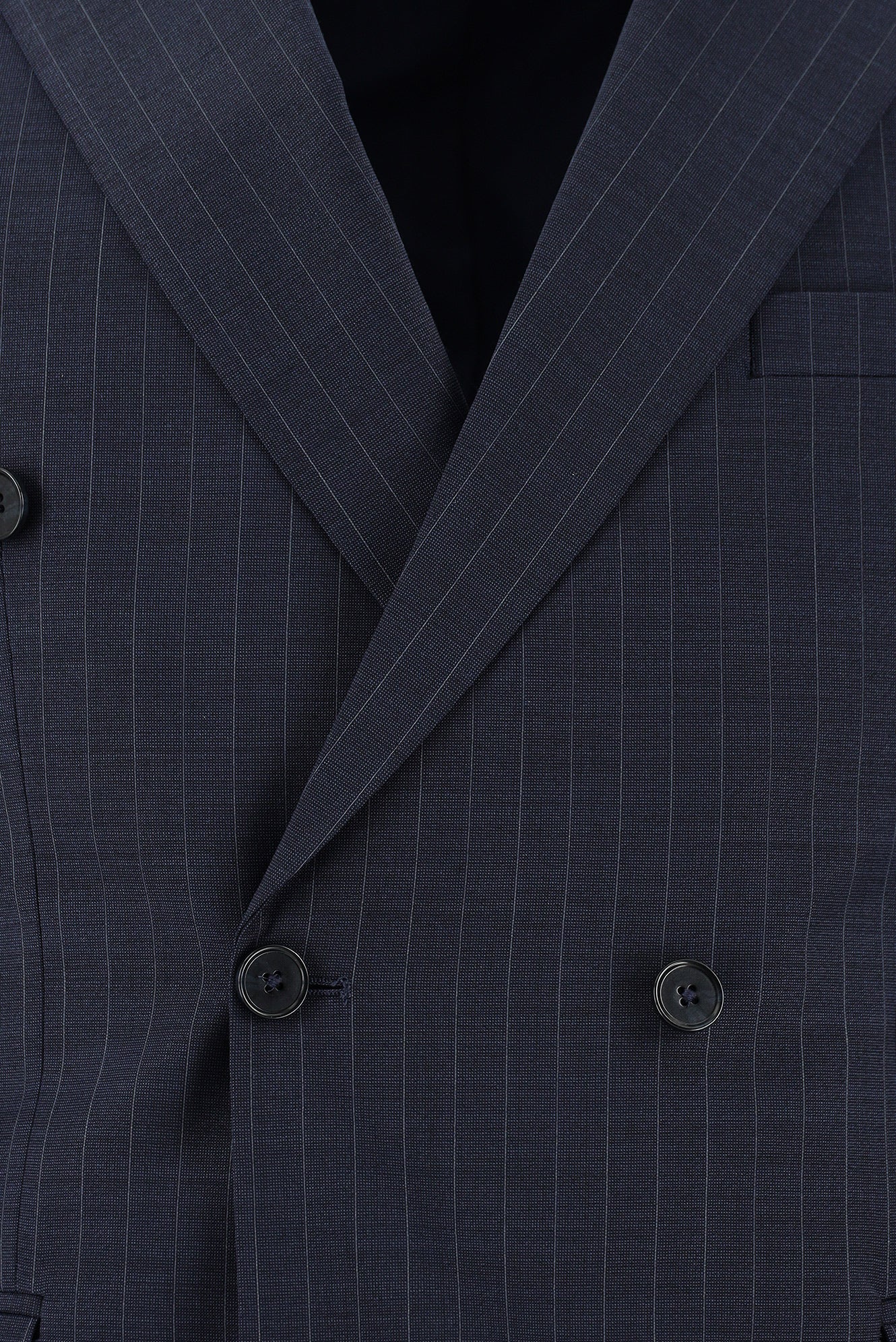 Orta Lacivert Regular Fit Yünlü Kruvaze Çizgili Takım Elbise