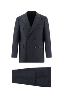 Koyu Lacivert 7 Drop Slim Fit Dar Kesim Yünlü Kruvaze Çizgili Tak?m Elbise-Abdullah Ki??l?