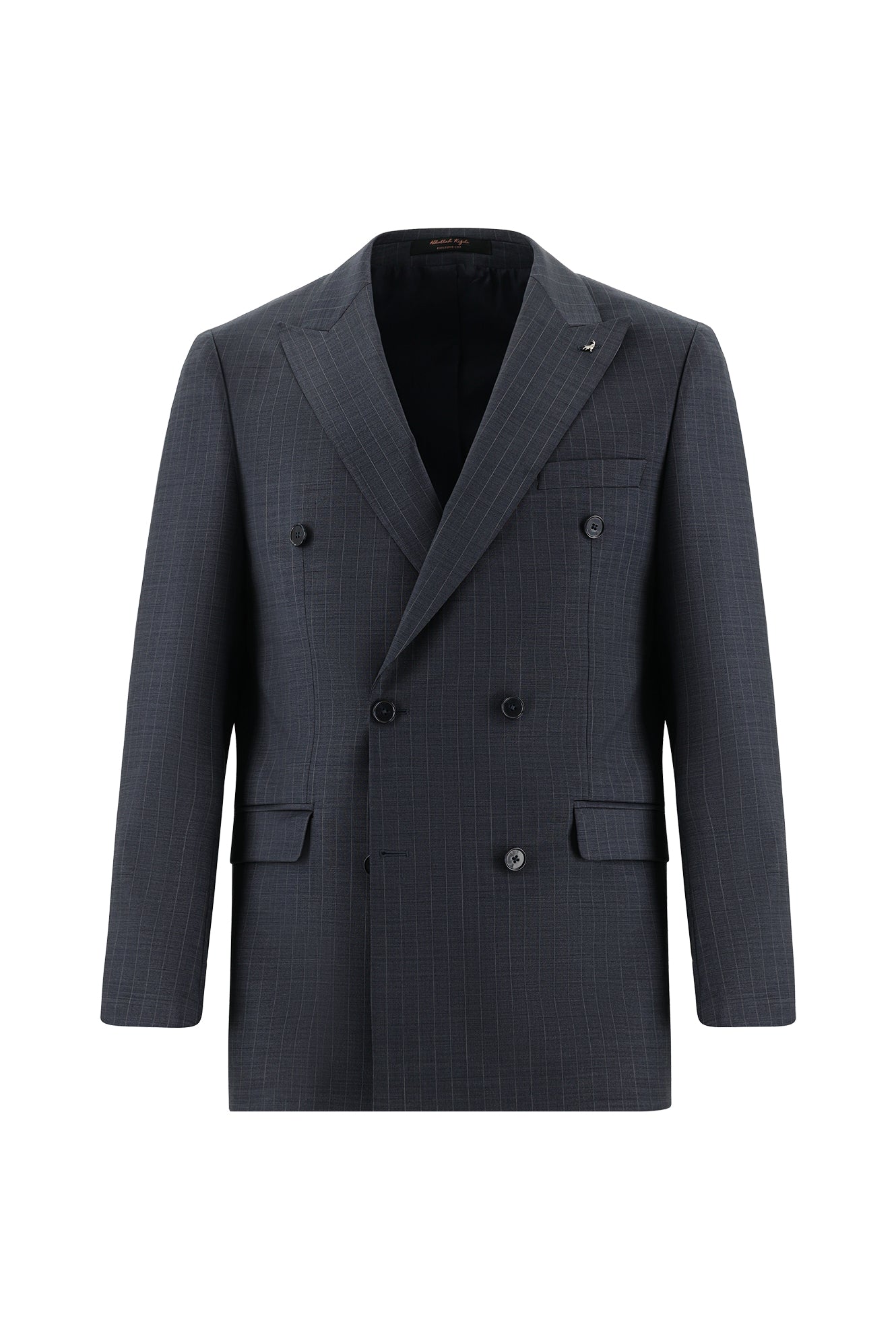 Koyu Lacivert 7 Drop Slim Fit Dar Kesim Yünlü Kruvaze Çizgili Tak?m Elbise-Abdullah Ki??l?