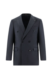 Koyu Lacivert 7 Drop Slim Fit Dar Kesim Yünlü Kruvaze Çizgili Tak?m Elbise-Abdullah Ki??l?