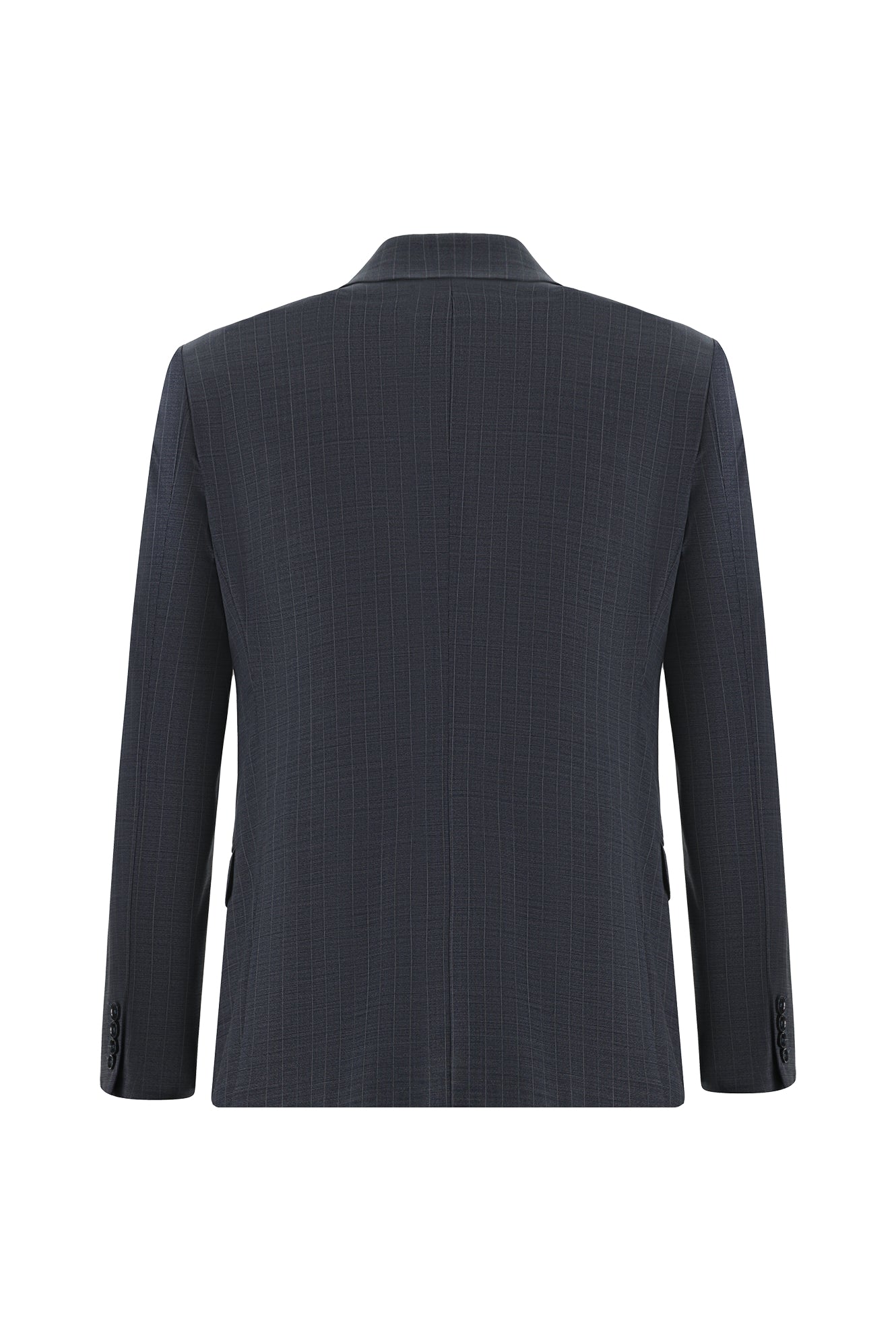 Koyu Lacivert Slim Fit Dar Kesim Yünlü Kruvaze Çizgili Takım Elbise