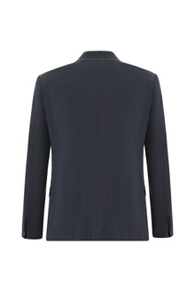 Koyu Lacivert Slim Fit Dar Kesim Yünlü Kruvaze Çizgili Takım Elbise