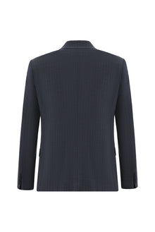 Koyu Lacivert 7 Drop Slim Fit Dar Kesim Yünlü Kruvaze Çizgili Tak?m Elbise-Abdullah Ki??l?
