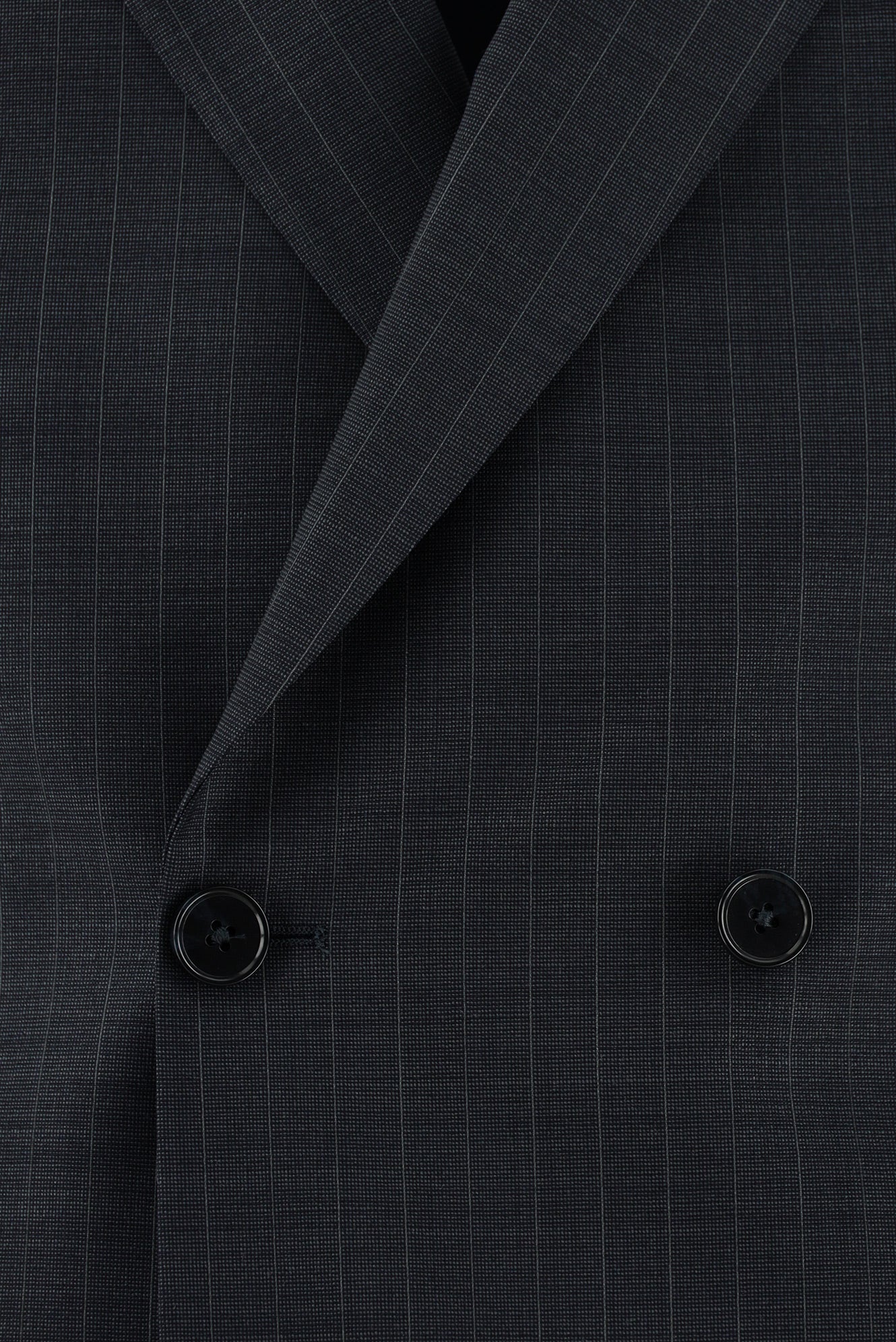 Koyu Lacivert Slim Fit Dar Kesim Yünlü Kruvaze Çizgili Takım Elbise