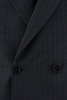 Koyu Lacivert 7 Drop Slim Fit Dar Kesim Yünlü Kruvaze Çizgili Tak?m Elbise-Abdullah Ki??l?